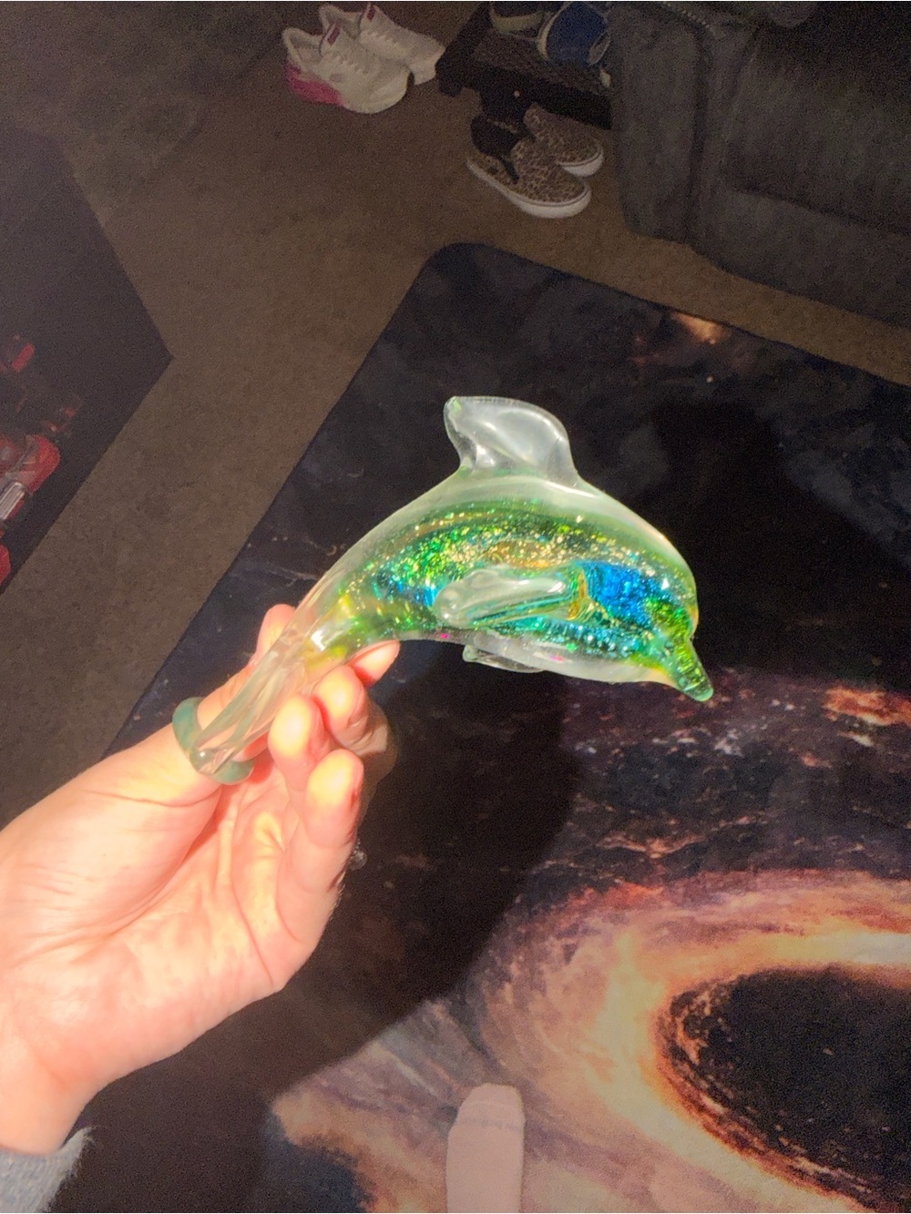 Hand-Blown Glass Dolphin Figurine - Green/Blue